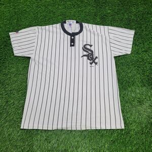 Vintage Chicago White-Sox Henley Shirt XL 23x29 Striped